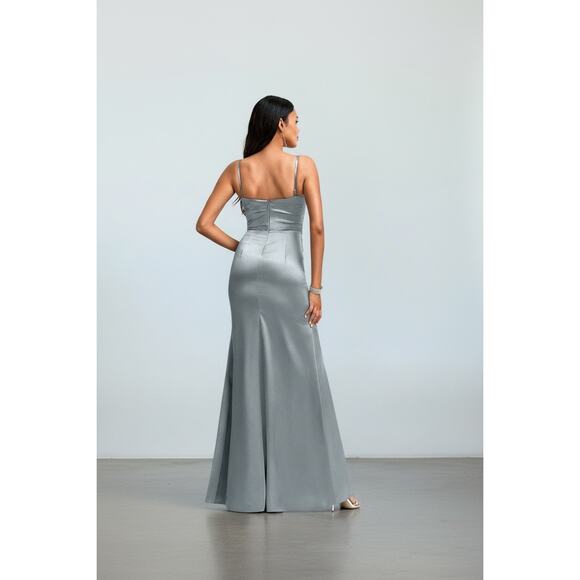 JJ’s House Dusty Blue Metallic Satin Cowl Neck Evening Gown NWT – Size 16W - Picture 3 of 16